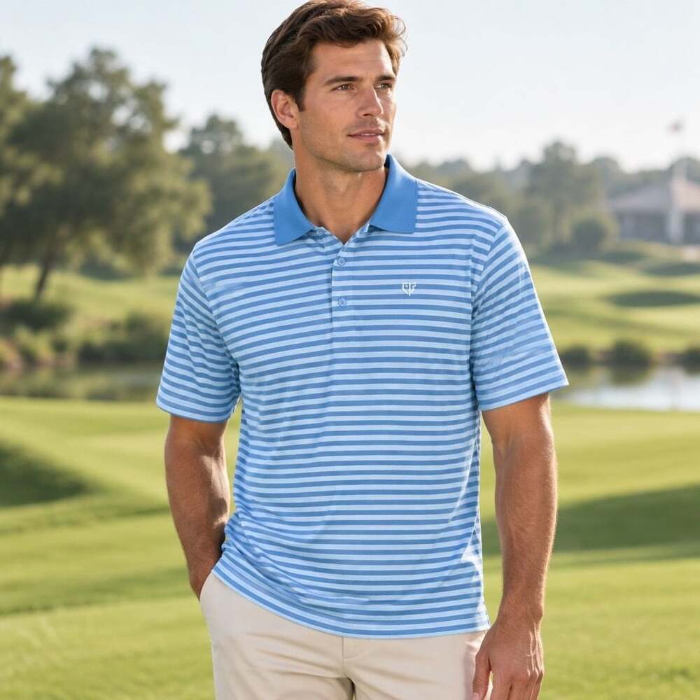 Graham Luxe Golf Polo Size 2XL Blue White Striped Performance Shirt